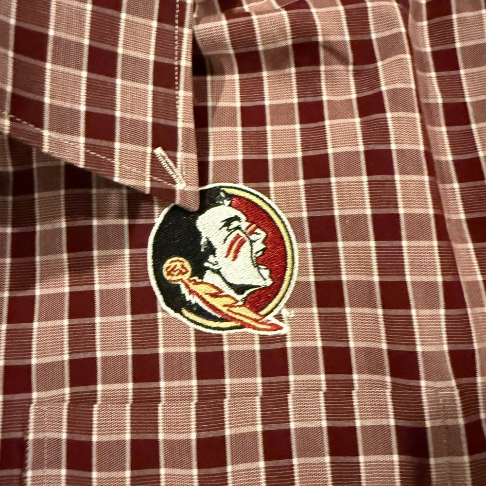 FSU Cutter & Buck Maroon Checkered Button Down Shirt